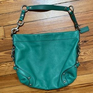 Coach Teal Leather Shoulder Bag with Silver Accents